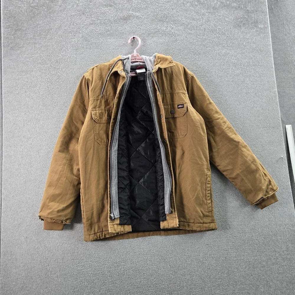 Dickies Men Jacket M Brown Work Water Repellent Duck Hooded Shirt Jacket